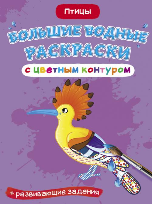 Большие водные раскраски с цветным контуром. Птицы